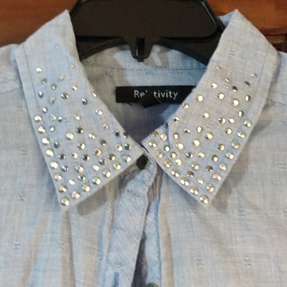 Baby blue shirt with embellished collar